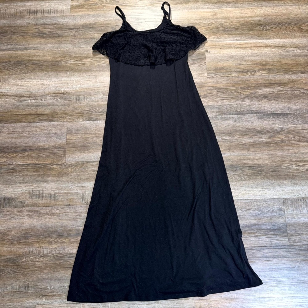 Its Womens S Dress Black Lace Overlay Ruffle Sleeveless Stretch Spaghetti Strap
